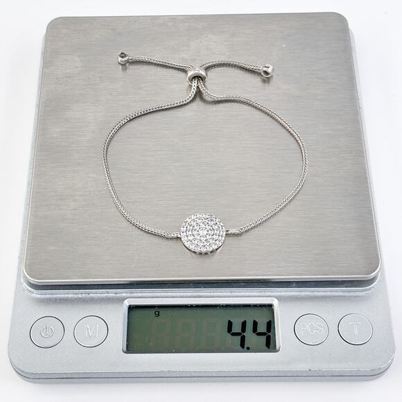 CZ Circle Slider Bracelet | Sterling Silver 925 | Adjustable Up To 9" - Picture 5 of 5